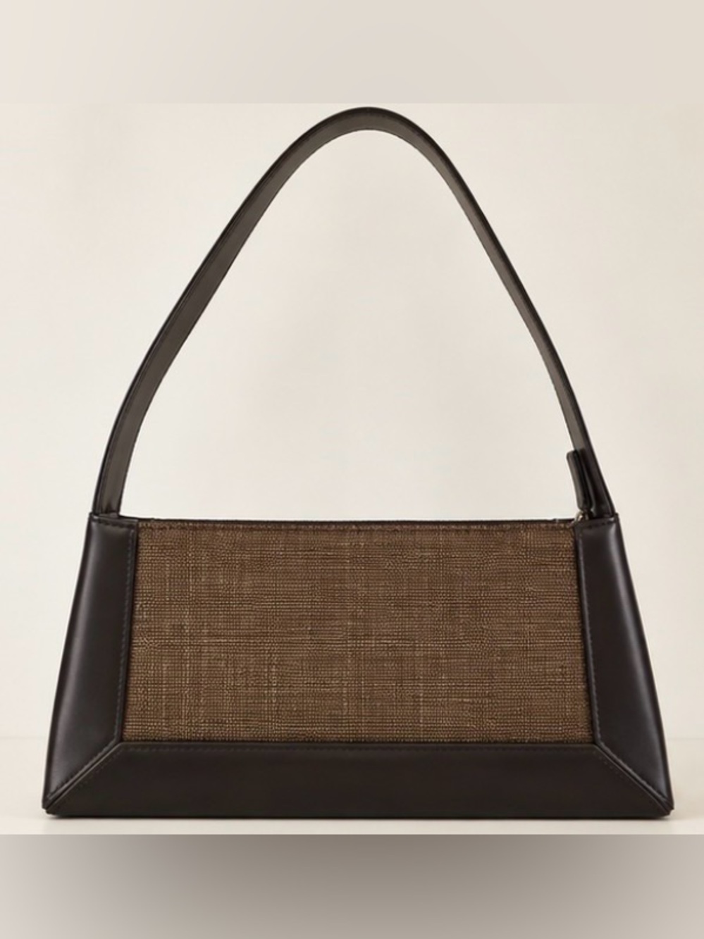 Vintage Brown Woven & Leather Structured Shoulder Bag Zip Top Purse